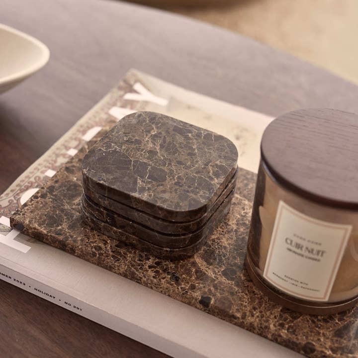 MOOISA B.V. - Wholesale Coasters - Marble coaster - organic - brown set of 4 pieces - 10x10x1cm1