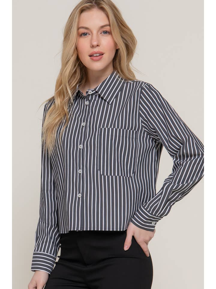 Active Basic | Active USA - Wholesale Button Down Shirt - Women's - Long Sleeve Button Down Stripe Poplin Shirt0