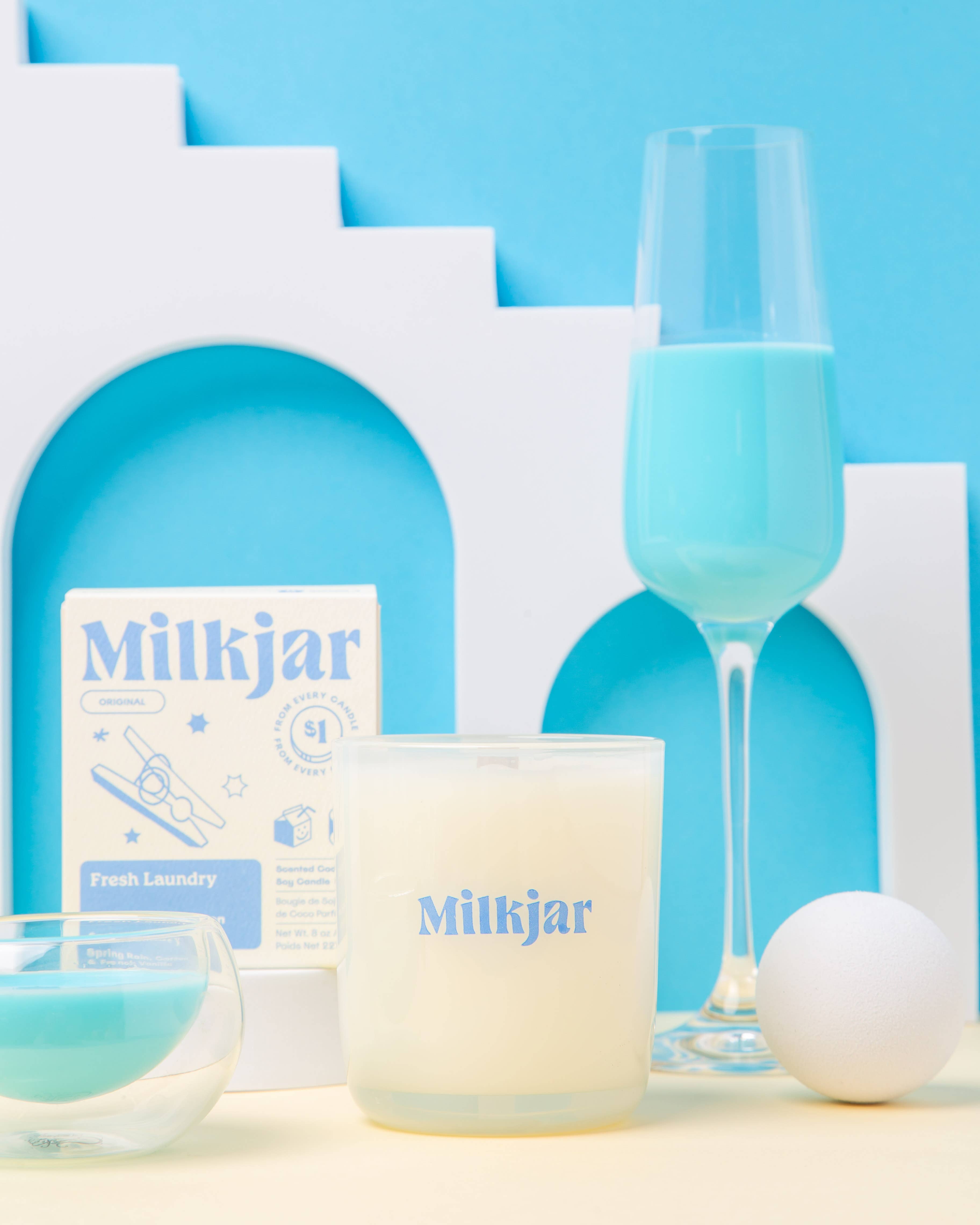 Milk Jar Candle Co. – Engroshandel Glaslys – Fresh Laundry Duftlys med regn, bomuld og vanilje, kokossoja 8 oz5