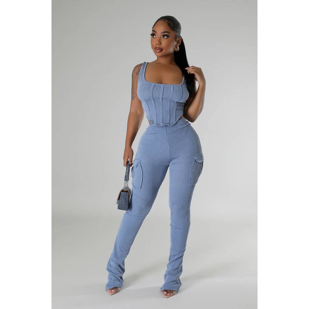 CROP TOP AND POCKET DETAIL PANTS SET for wholesale by Boswell