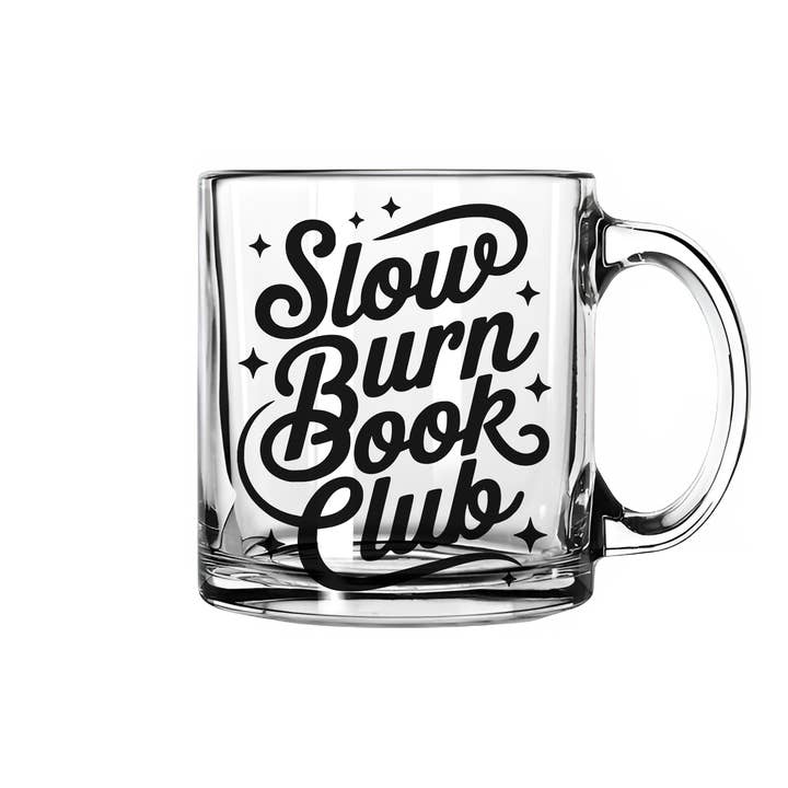 Slow Burn Book Club Glass Mug for wholesale by Nearly June Design Co