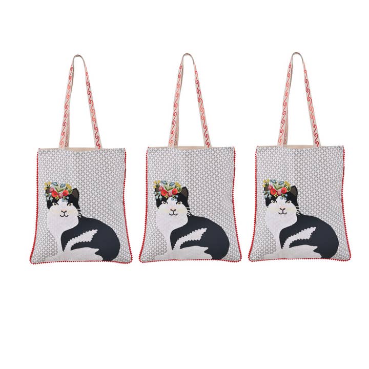 3ABBG500_GYRD - Set/3 CAT TOTE BAG 14x16" for wholesale by Karma Living