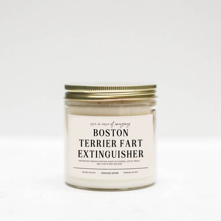 Endless Aster - Wholesale Jar/Filled Candle - Boston Terrier Fart Extinguisher - 8, 16 oz Soy Jar Candle