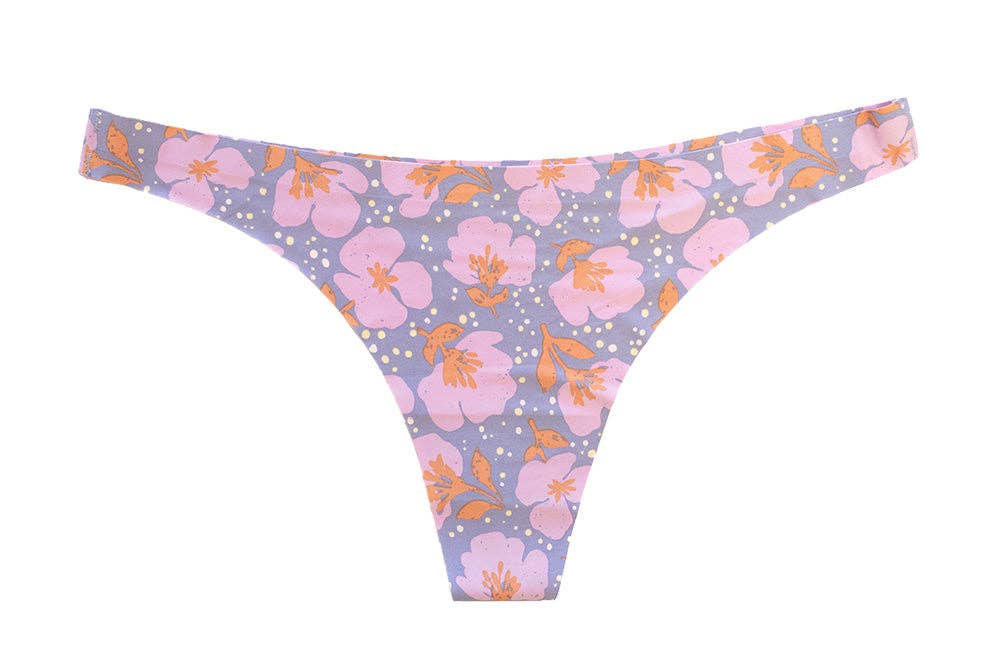 Purple Floral No Show Laser Cut Thong for wholesale on Faire3