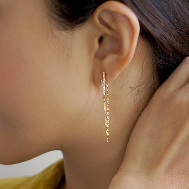 FELIX Z DESIGNS - Wholesale Dangle Earrings - CZ Bar with Baguette CZ Thread Earrings