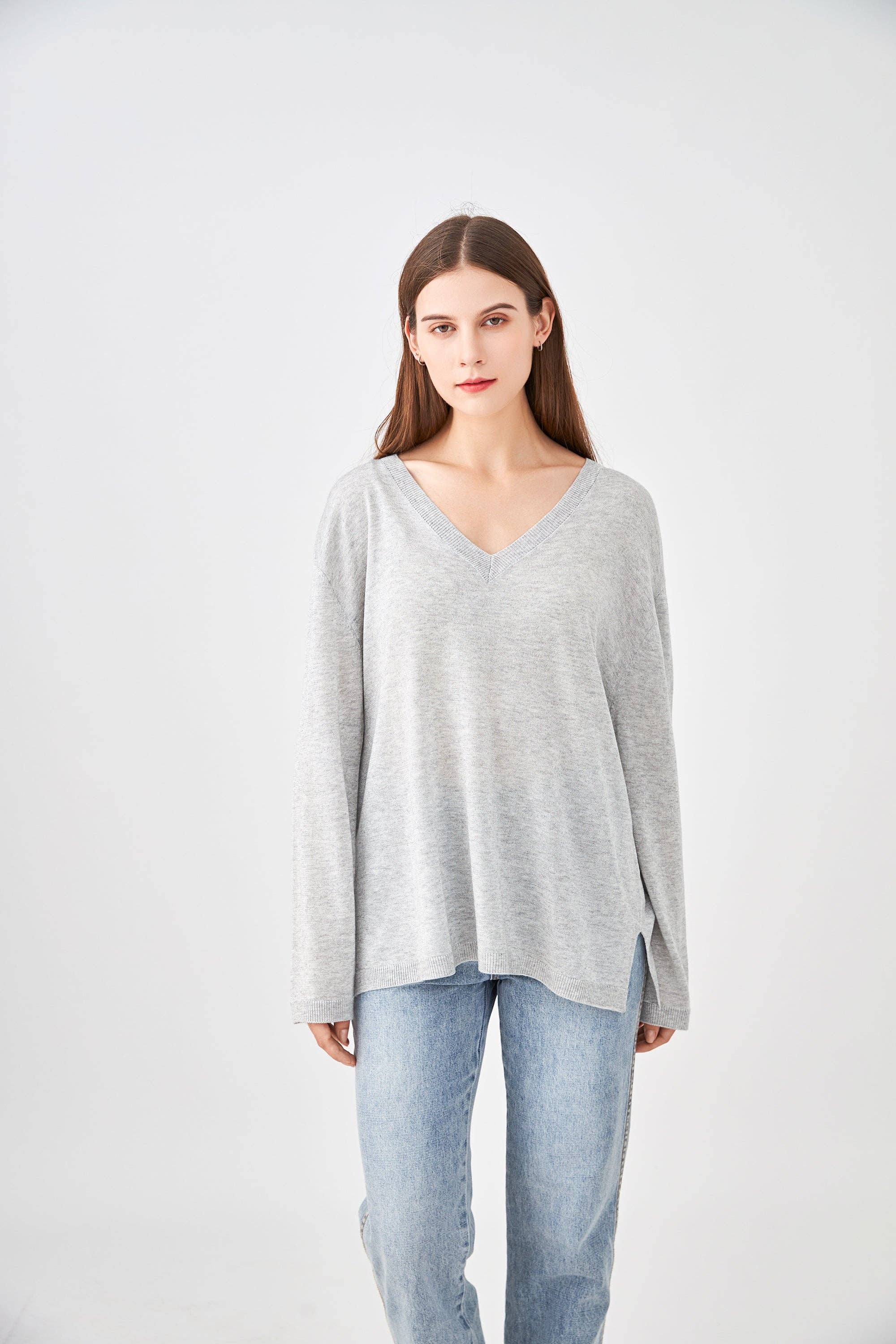 jw.atelier - Vente Pull en maille – femme - Pull lurex cachemire col V oversize4