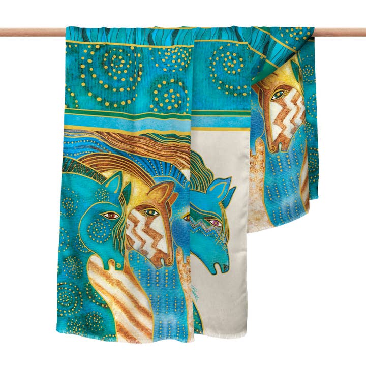 RainCaper - Wholesale Scarf - Women's - Fine Art Silk Blend Shawl Laurel Burch Sky Mares Horses