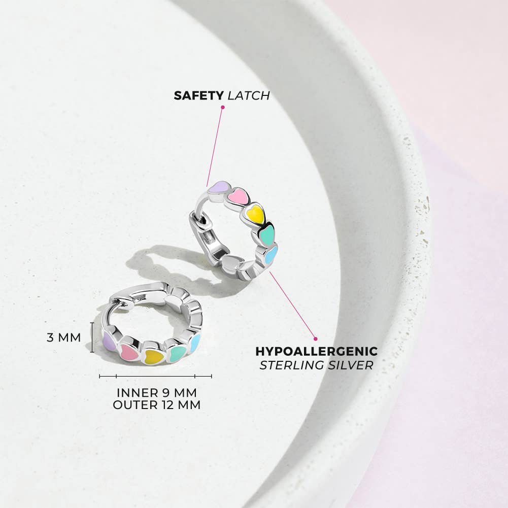 In Season Jewelry – wholesale Huggie earrings – Heart 9mm Baby / Kids Earrings Hoop Enamel - Sterling Silver14
