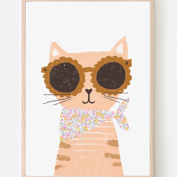 The Charming Press - Wholesale Art Print - Kids & Baby - Cat Nursery Art - made with Liberty fabric