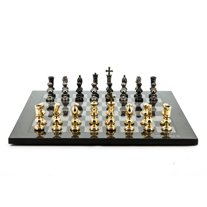 Chess Set Carbon Fibre Board 50cm with Metal Chessmen 110mm for wholesale by Dal Rossi Italy