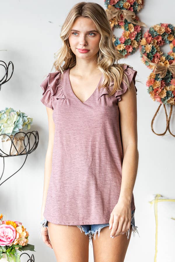 7th Ray - Vendita all'ingrosso Camicetta - Donna - Top a doppia balza a forma di V in misto cotone solido T54747