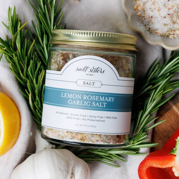 Salt Sisters - Wholesale Salt - Hand-Blended Infused Sea Salt - Lemon Rosemary Garlic -3.3oz2