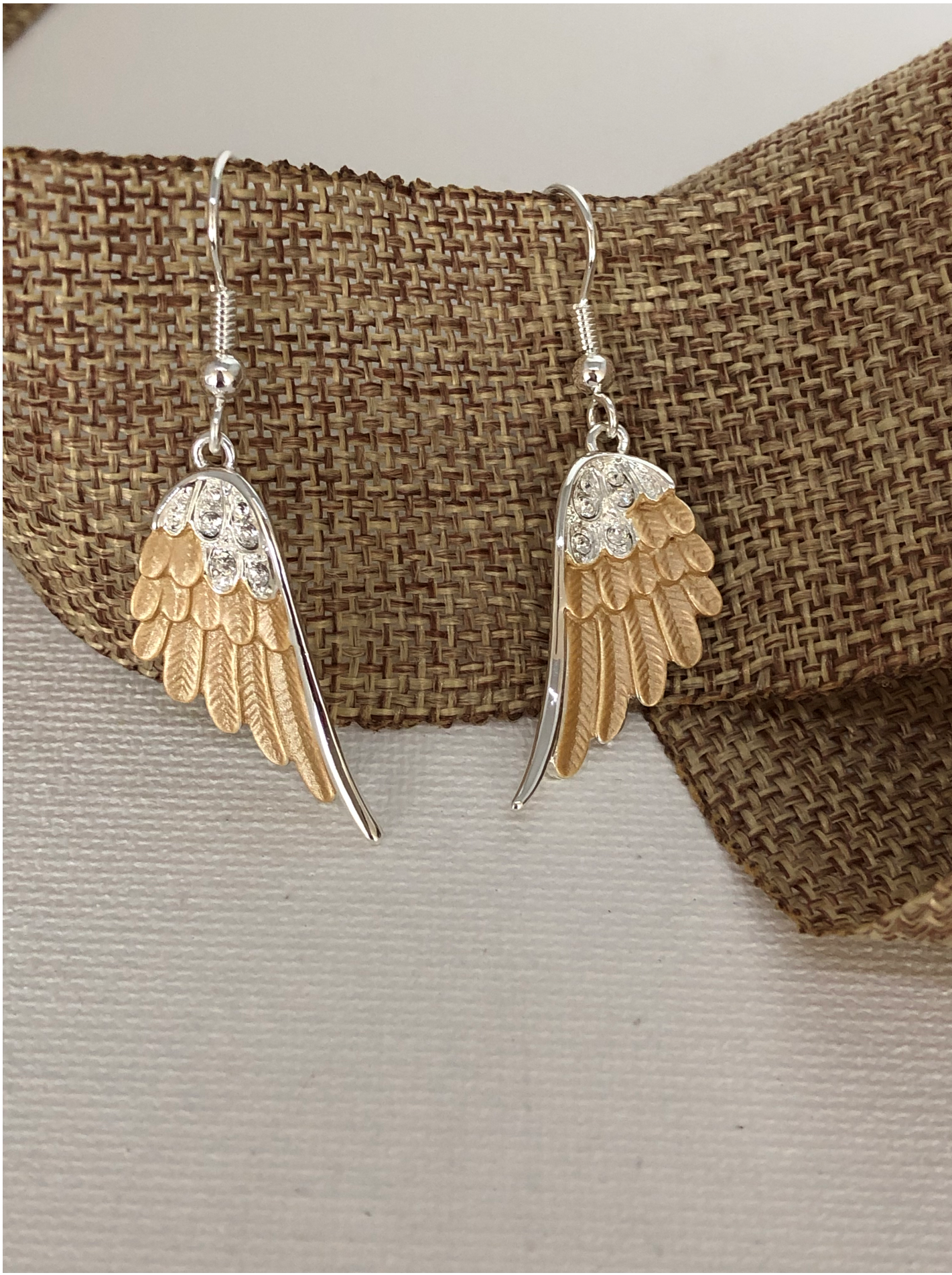 Carol Young Silver - Wholesale Dangle Earrings - Angel Wings  Earrings /  2 Tone  / Drop Wire on CARD/Jewelry1
