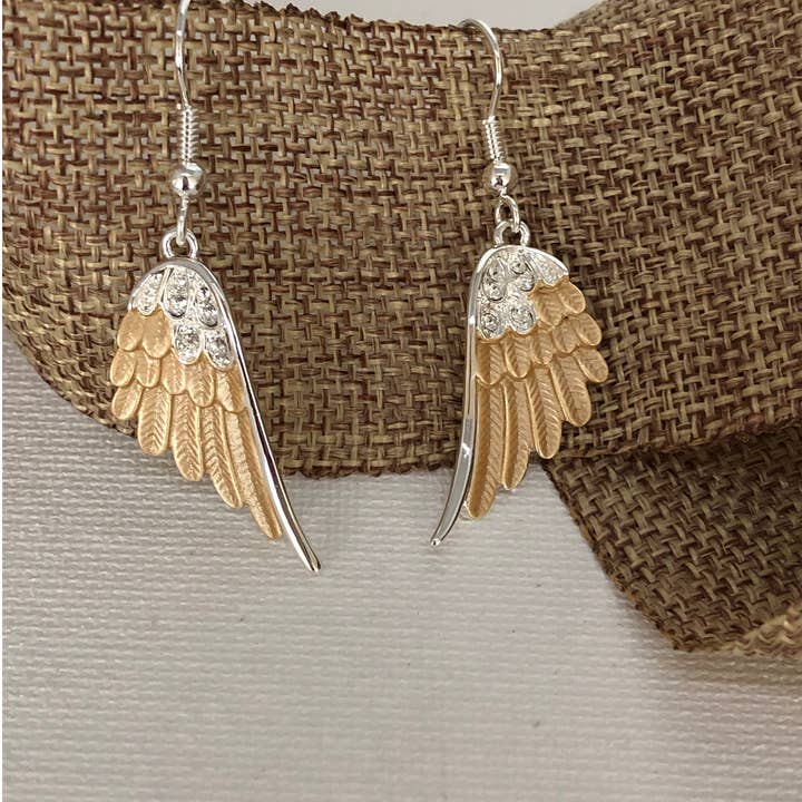 Carol Young Silver - Wholesale Dangle Earrings - Angel Wings Earrings / 2 Tone / Drop Wire on CARD/Jewelry1