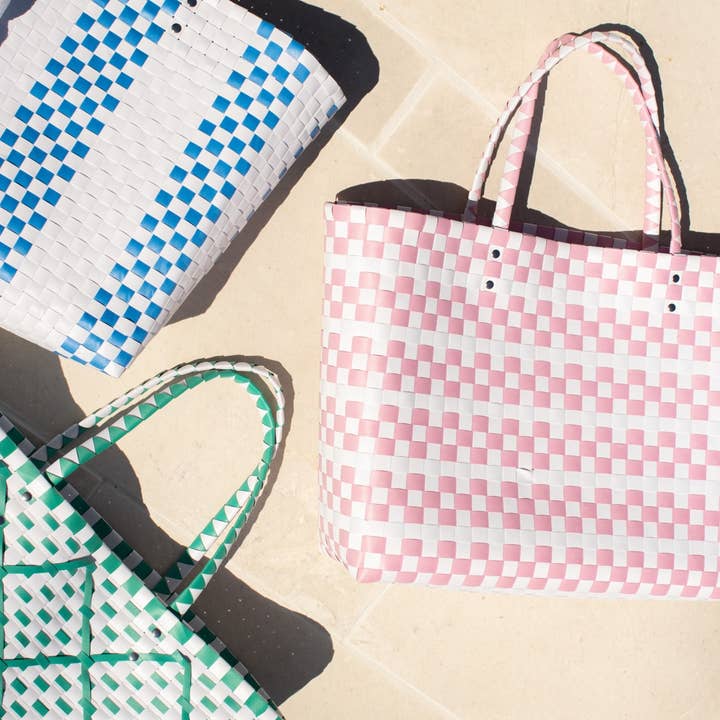 The Royal Standard - Wholesale Beach Bag - Tracey Woven Tote Emerald/White 17x14x5