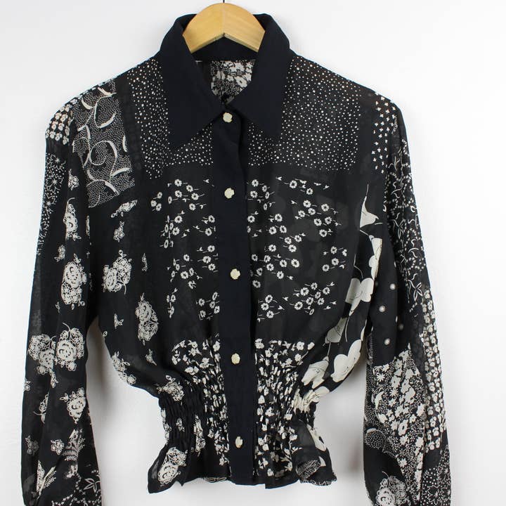 Sun's Out! - Wholesale Blouse - Women's - Reworked Vintage Long-Sleeve Button Up Blouse - Cinched20