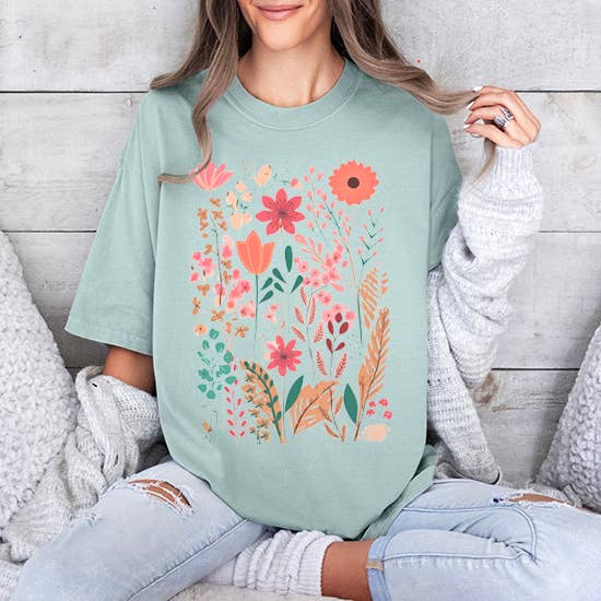 LaLaSista - Wholesale Screen Printed T-Shirt - Women's - WATERCOLOR FLOWER GRAPHIC T SHIRTS1