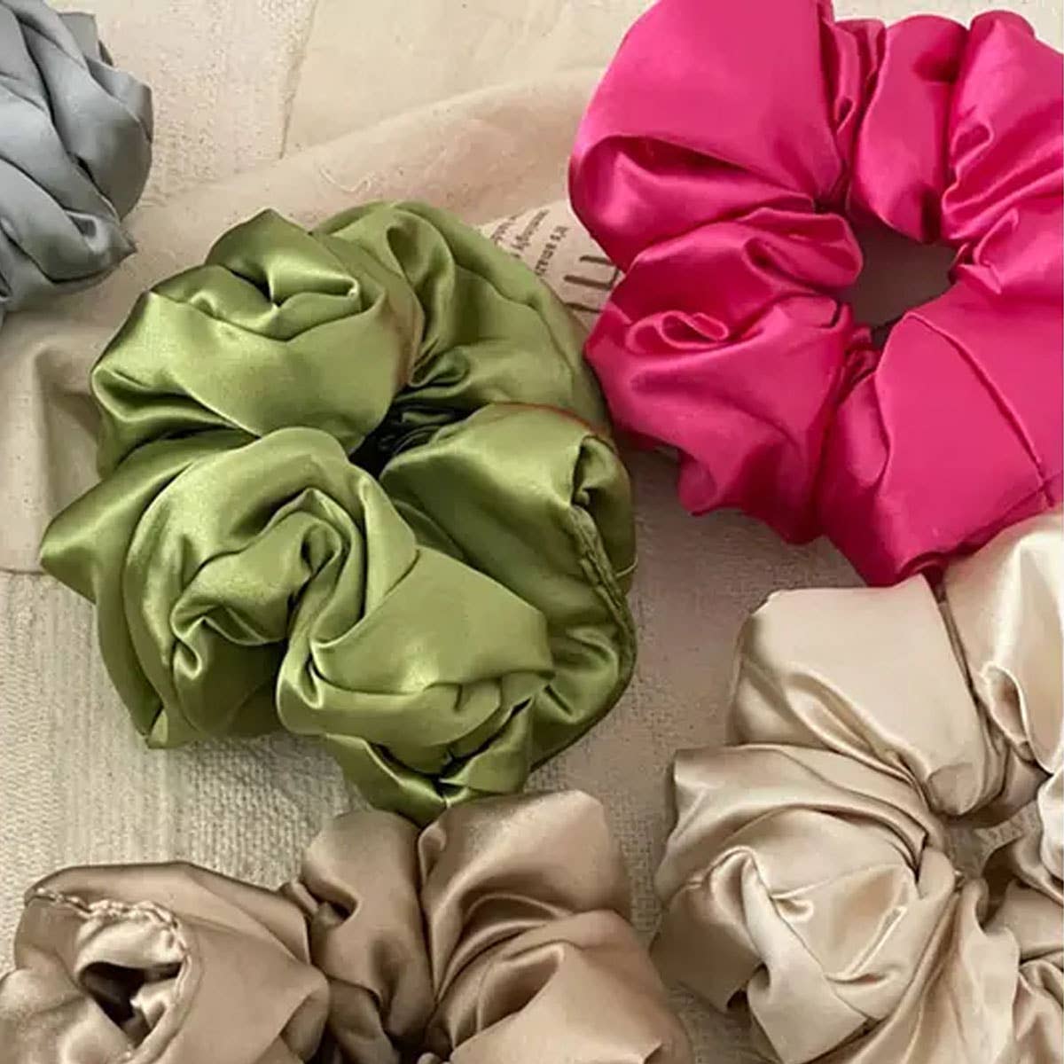 DOUBLJU - Wholesale Scrunchie - Women's - Solid Color Satin Hair Tie Pleated Scrunchie Hair Band7