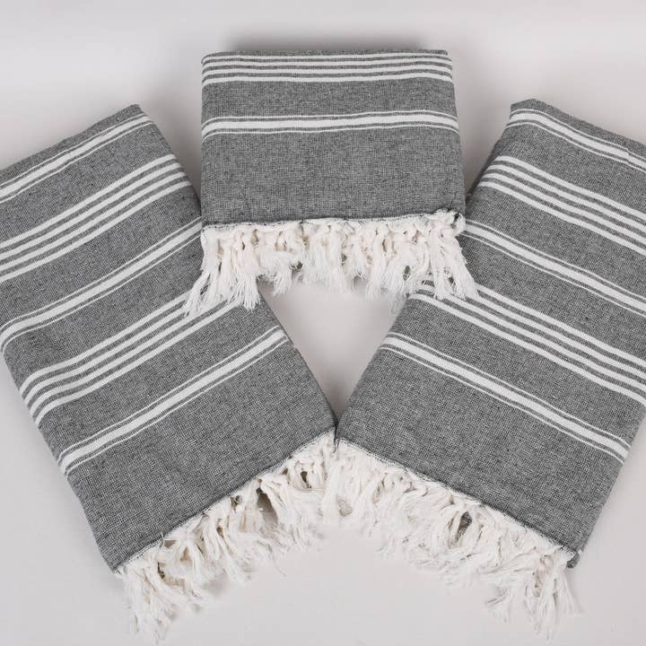 Organic Turkish Towels - Wholesale Beach towel - Turkish Beach Towel, Elegant Black Striped Towel6
