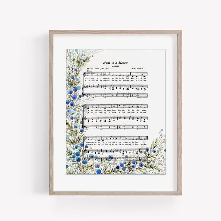 Marydean Draws - Wholesale Art Print - "Away in a Manger" Watercolor Christmas Carol Print, 8x10"