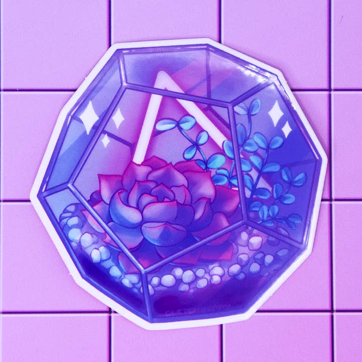 Succulent Terrarium Clear Vinyl Sticker for wholesale by Glitchberry