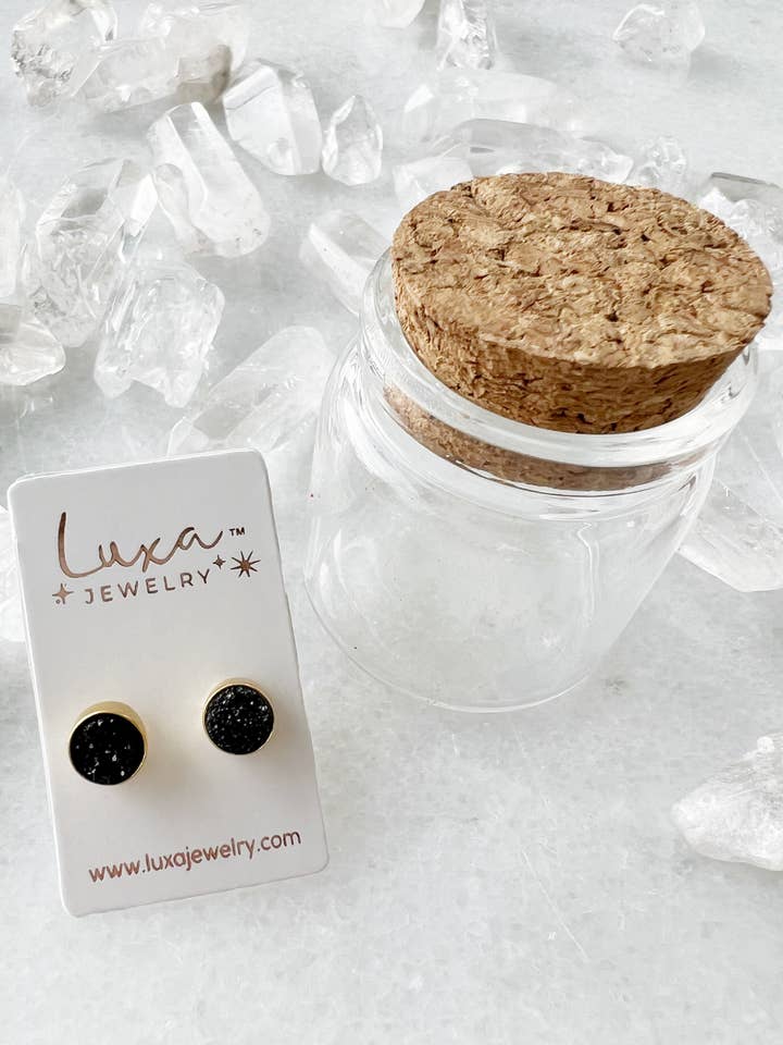 Black Luna Druzy Stud for wholesale by Luxa Jewelry