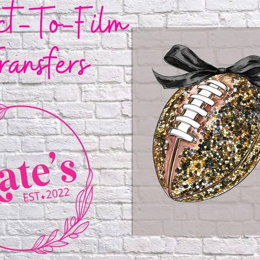 Black and Gold Football FAUX Sequin Direct-To-Film Transfer for wholesale by Kate's Blanks