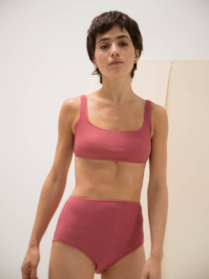 Jane textured bikini top in rose pink for wholesale by Clō Stories