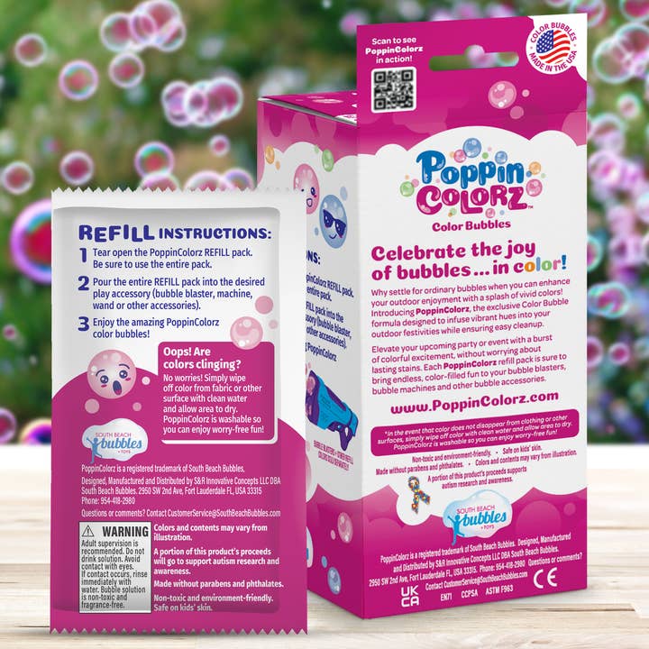South Beach Bubbles - Wholesale Bubble Wand - Kids - PoppinColorz Pink Pizzaz Color Bubbles - 4-pack Refills8