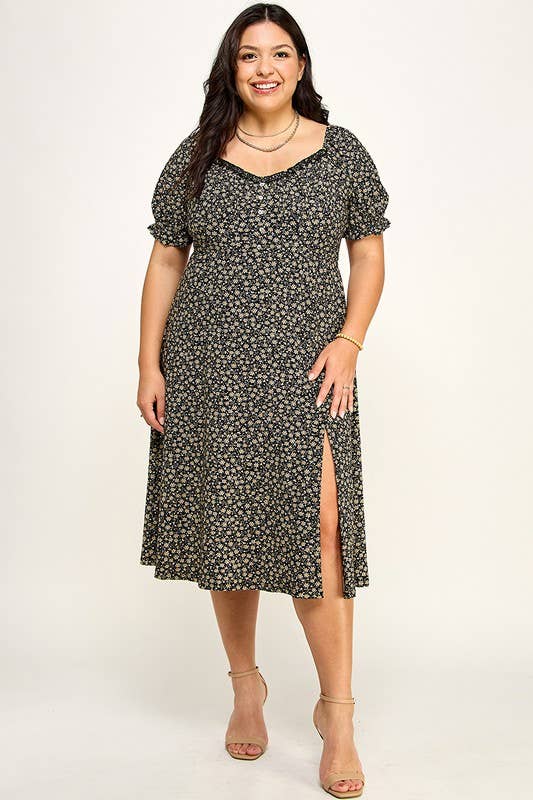 Lemon Tree - Vente Robe – femme - Robe midi fleurie à fentes Ditsy4
