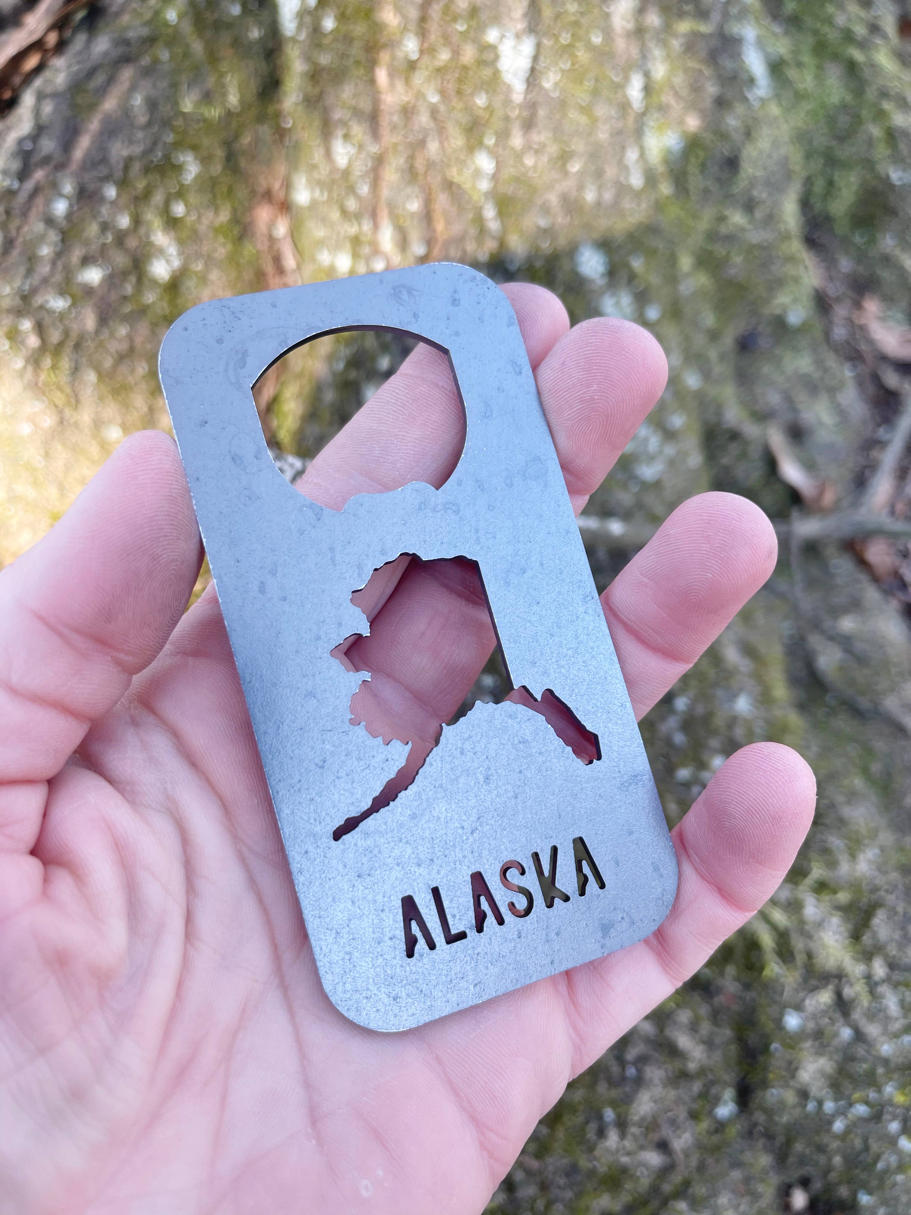 BE Creations & Designs, Inc. - Wholesale Bottle/Wine Opener - Alaska State Rectangle Bottle Opener made from Raw Steel1