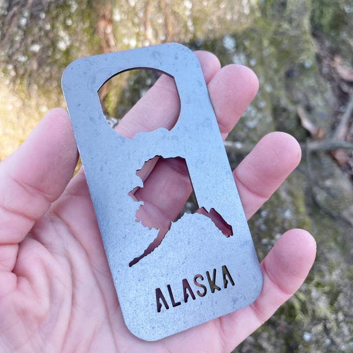 BE Creations & Designs, Inc. - Wholesale Bottle/Wine Opener - Alaska State Rectangle Bottle Opener made from Raw Steel1