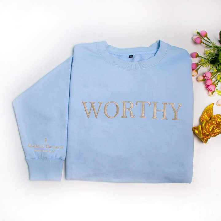 Embroidered Sweatshirt--100% Cotton-WORTH IS THE LAMB for wholesale by GirlyPirateCo