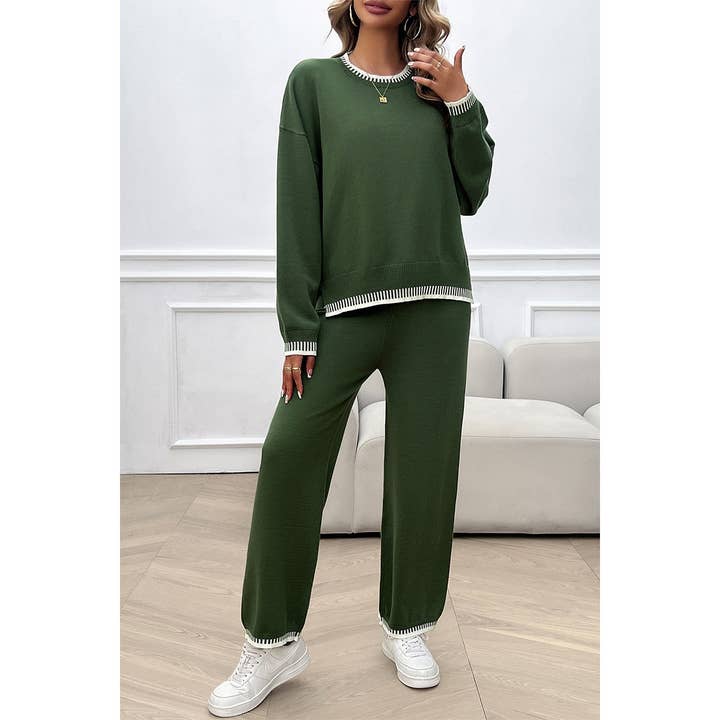 Supreme Fashion - Wholesale Lounge Set - Women's - Colock Block Round Neck Drop Shoulder Loose Set