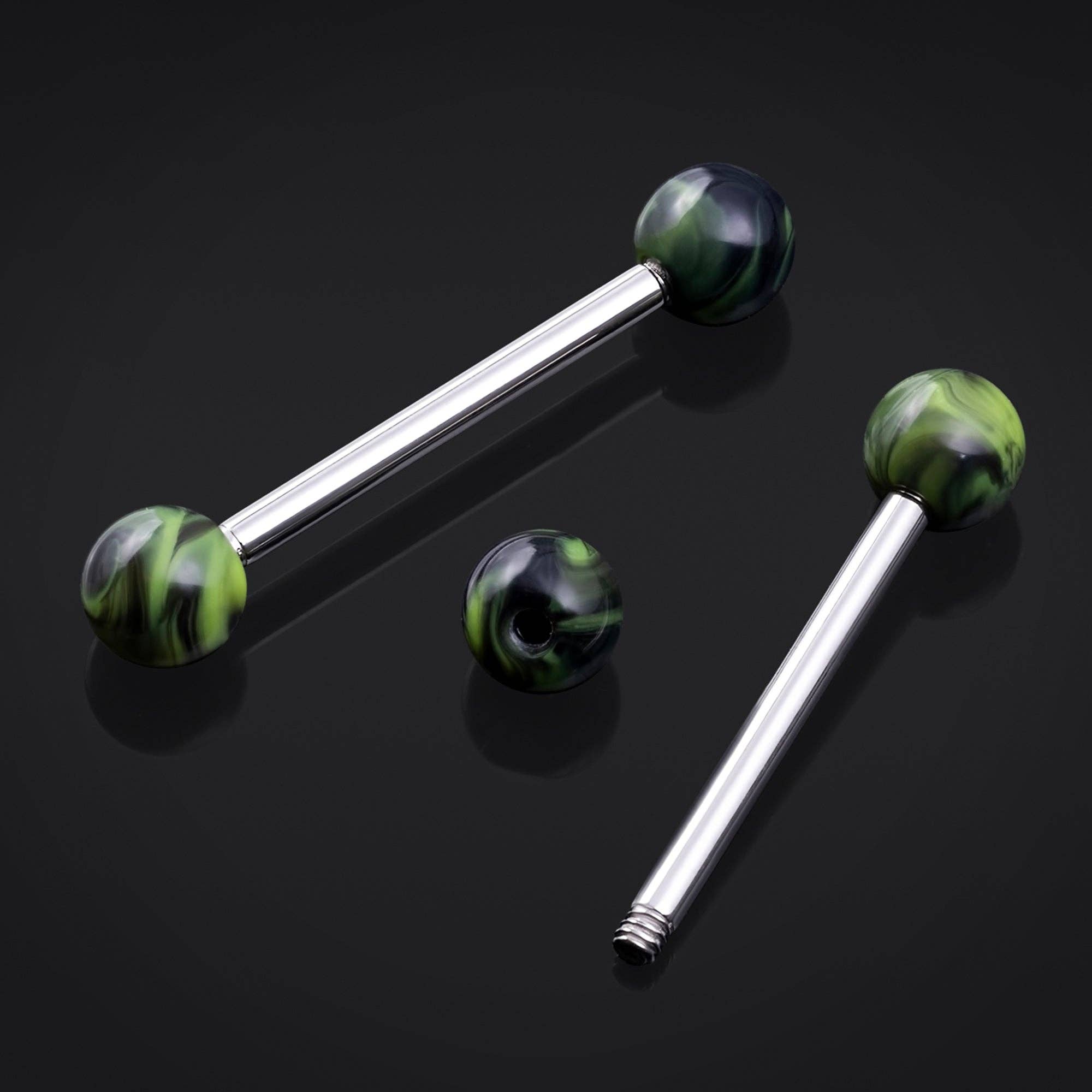 Custom Plugs – wholesale Jewellery – Men's – Marble Green and Black Titanium Tongue Bar 1.6mm0
