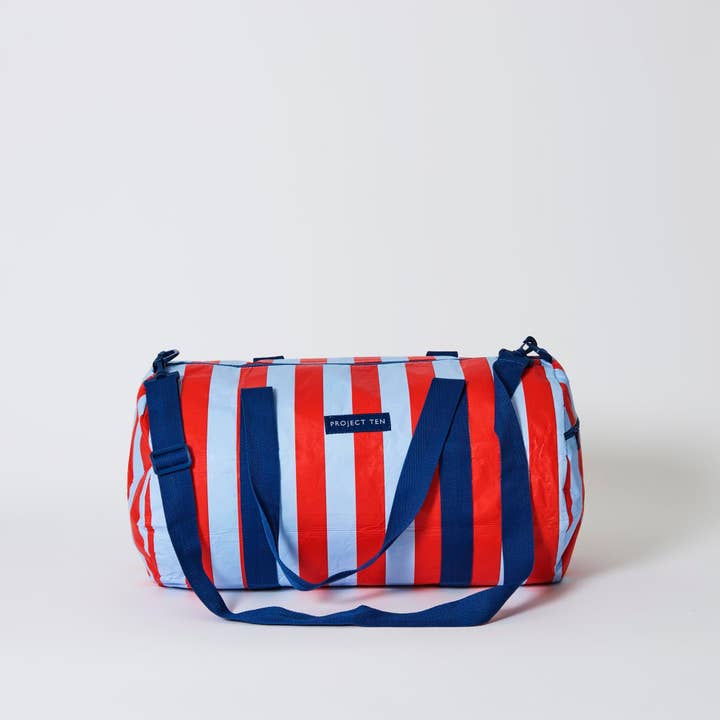 Barrel Bag – Red Blue Stripe for wholesale by Project Ten Pty Ltd