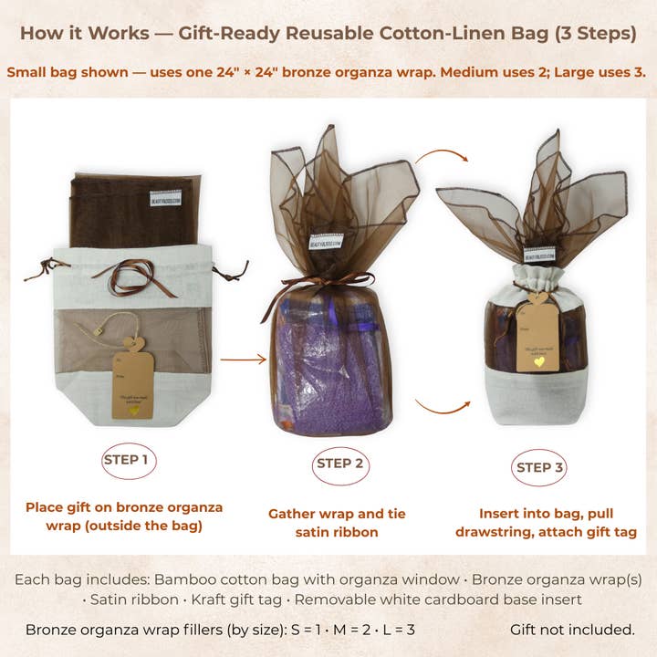 Beauty Blisss - Wholesale Gift Bag Set/Pack - Cotton Linen Gift Bags – Singles & 3-Pc Set (S/M/L)2