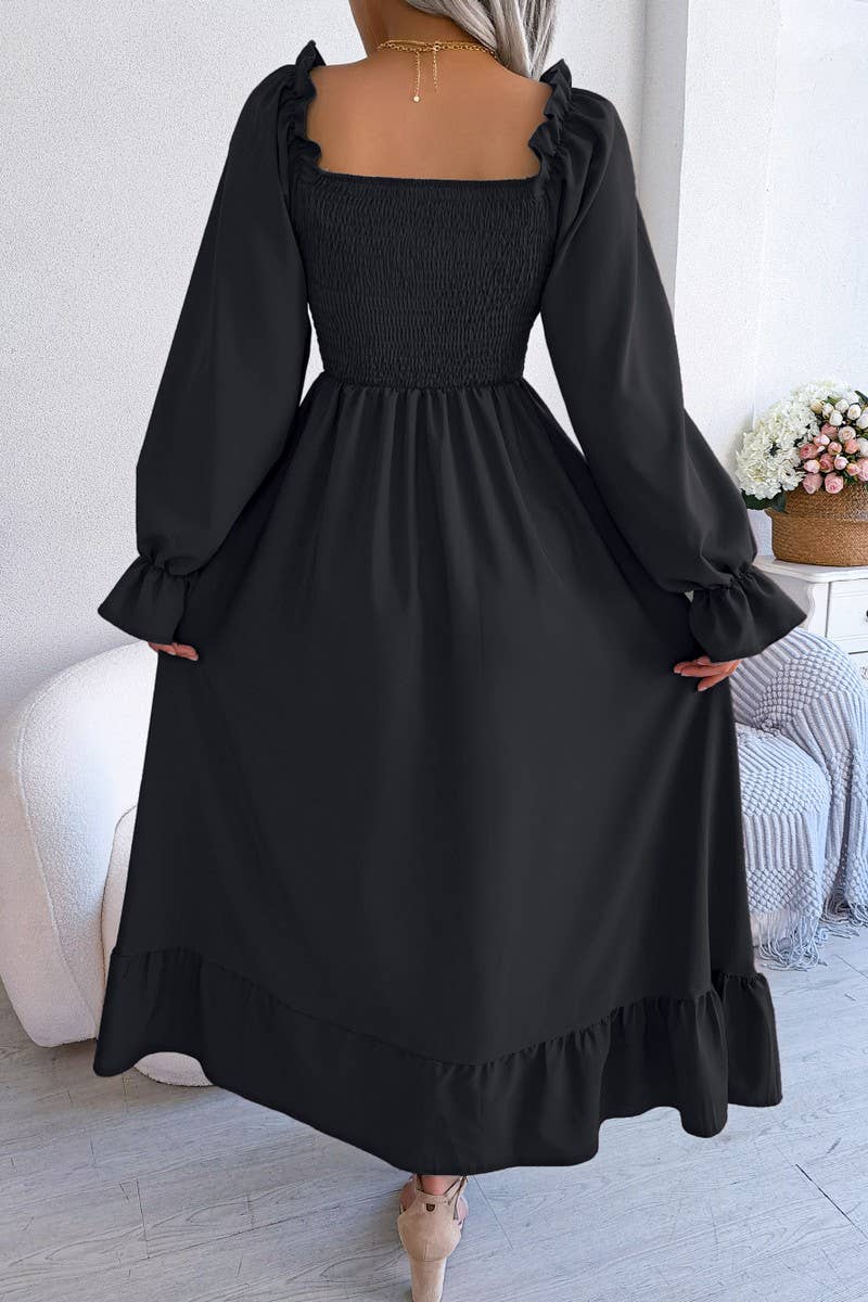 Lily Clothing - Wholesale Dress - Women's - SQUARE NECK LARGE SWING FLOUNCES LONG DRESS_CWDMD11658