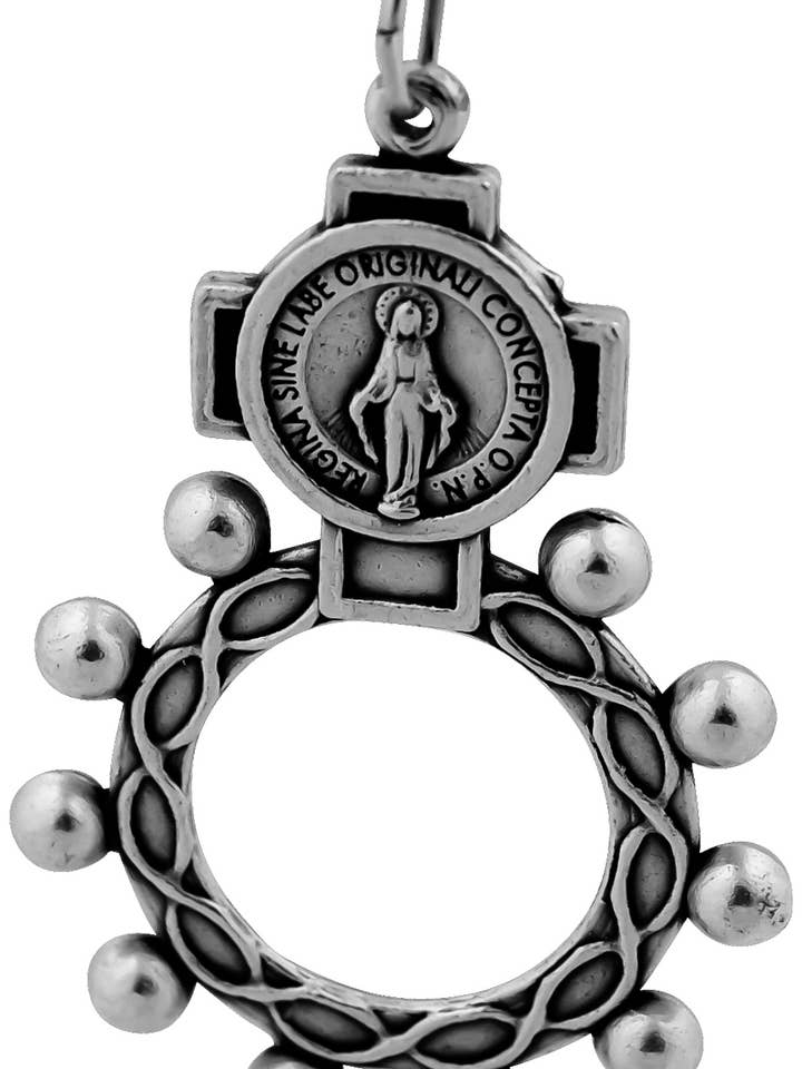 Anillo de rosario de metal macizo de 2 pulgadas con medalla milagrosa grabada para venta al por mayor de Village Gift Importers