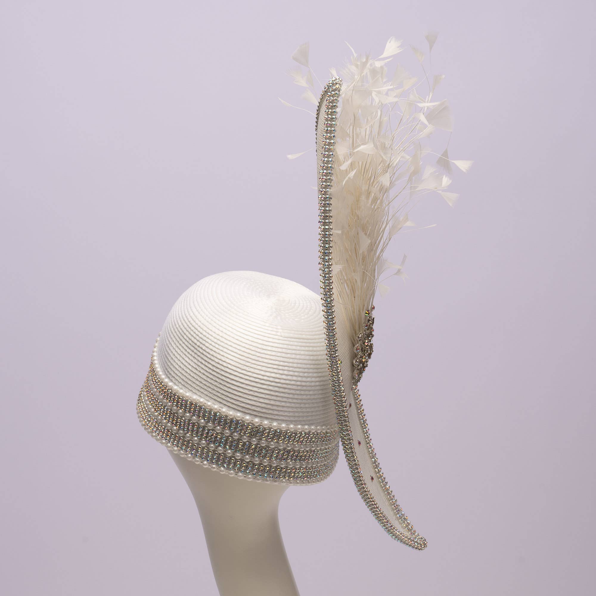 KaKyCo - Wholesale Fascinator Hat - Women's - Stone bending satin cloche with brooch and feather | AJ779Y8