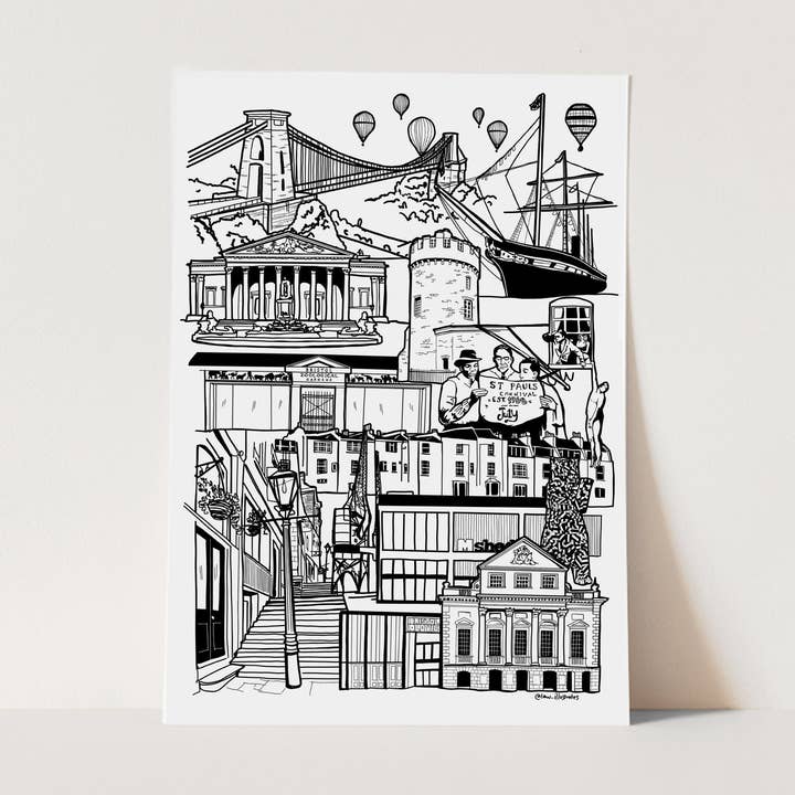 Bristol Landmark Skyline Illustration Print for wholesale by LAW Illustrates