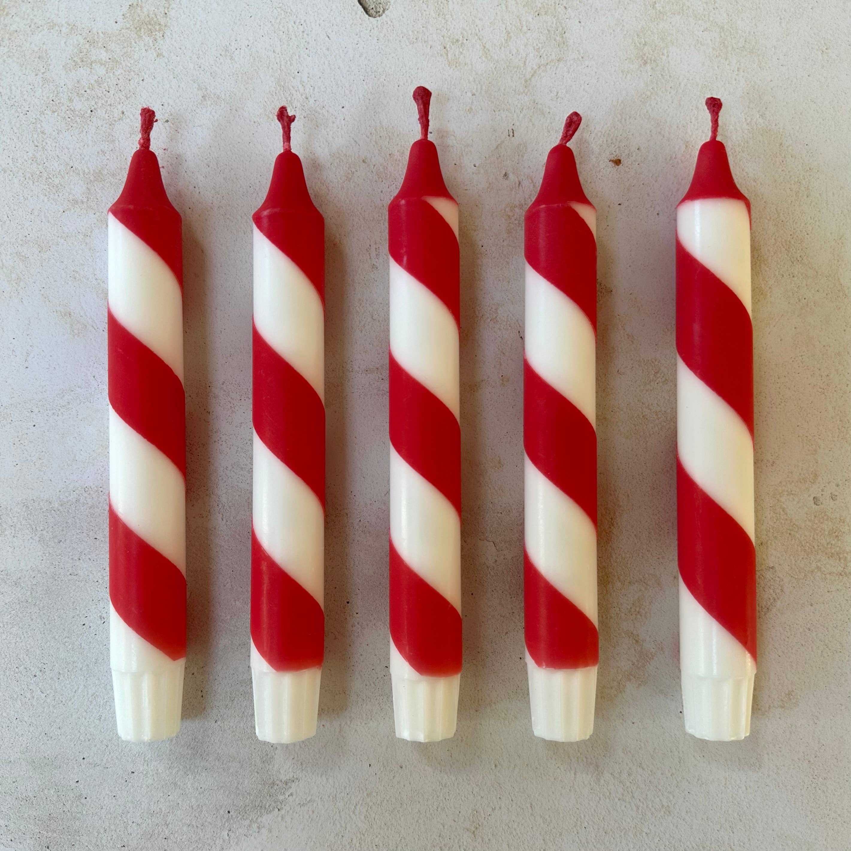 Florrie and Wren - Wholesale Tapered Candle/Candlestick - Hand Dipped Red & White Candy Cane Stripe Christmas Candles