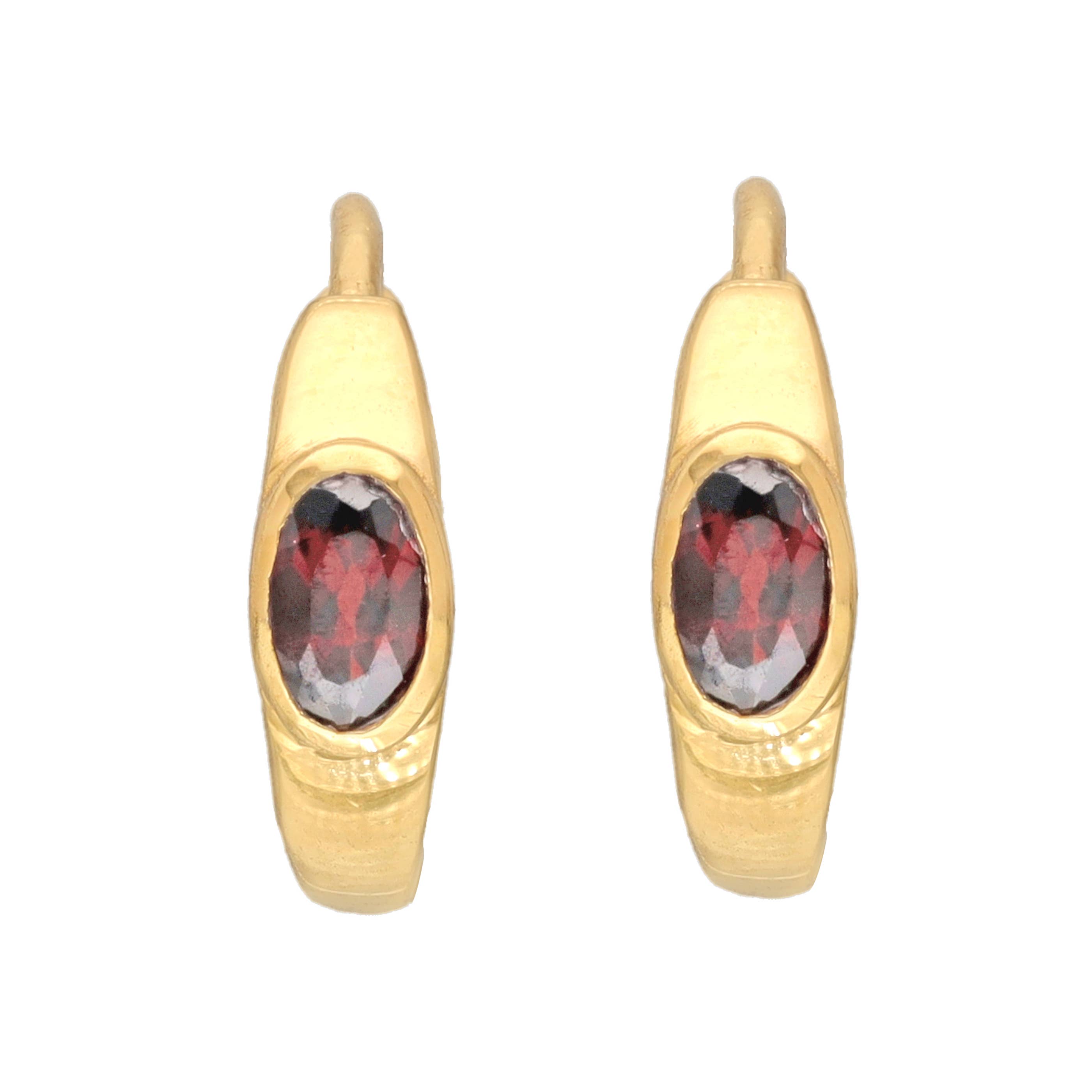 Tiramisu - Wholesale Hoop Earrings - 14K Gold Plated Over Silver Garnet Gemstone Hoop Earring2