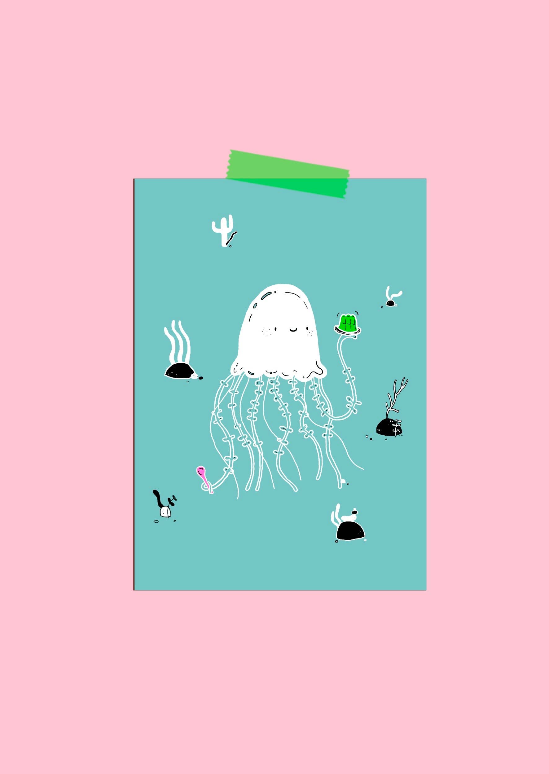 Bloemkolie - Wholesale Postcard - Jellyfish loves Jell-O postcard / Funny illustration Cute0