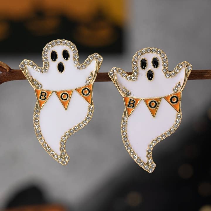 Women Fashion Cute Halloween Ghost Shaped Earrings for wholesale by SALINA TRADING INC