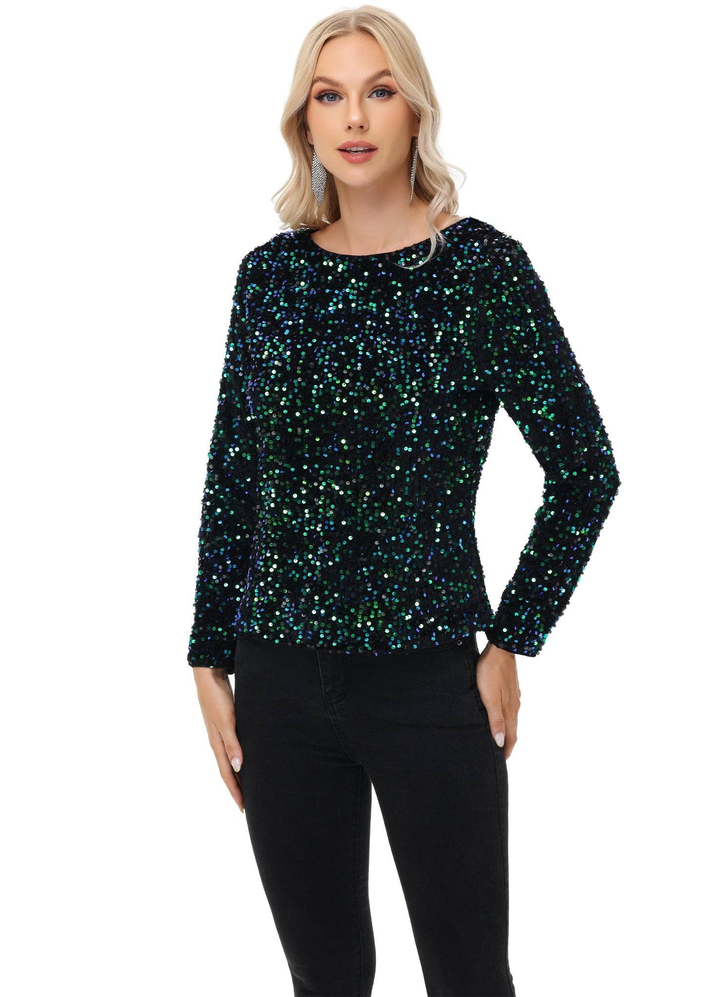 Anna Kaci Wholesale - Wholesale Blouse - Women's - Long Sleeve Sequin Tops Sparkly Glitter Evening Party29