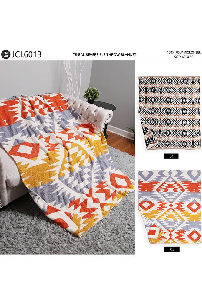 Hana - Vendita all'ingrosso Plaid - Coperta invernale reversibile con motivo tribale4