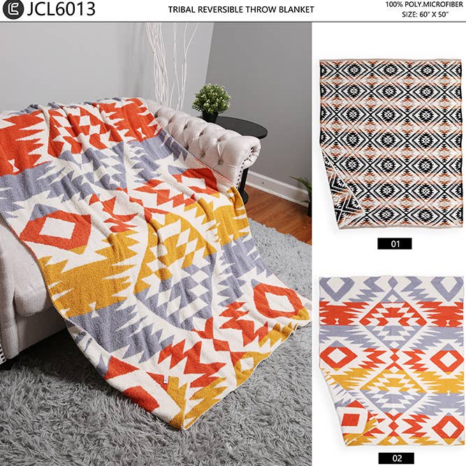 Hana - Vendita all'ingrosso Plaid - Coperta invernale reversibile con motivo tribale4