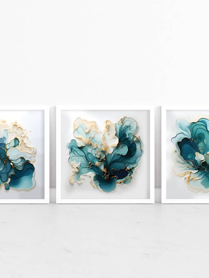 Set of 3 Coastal Inspired Abstract Art Prints for wholesale by Little Ox Designs