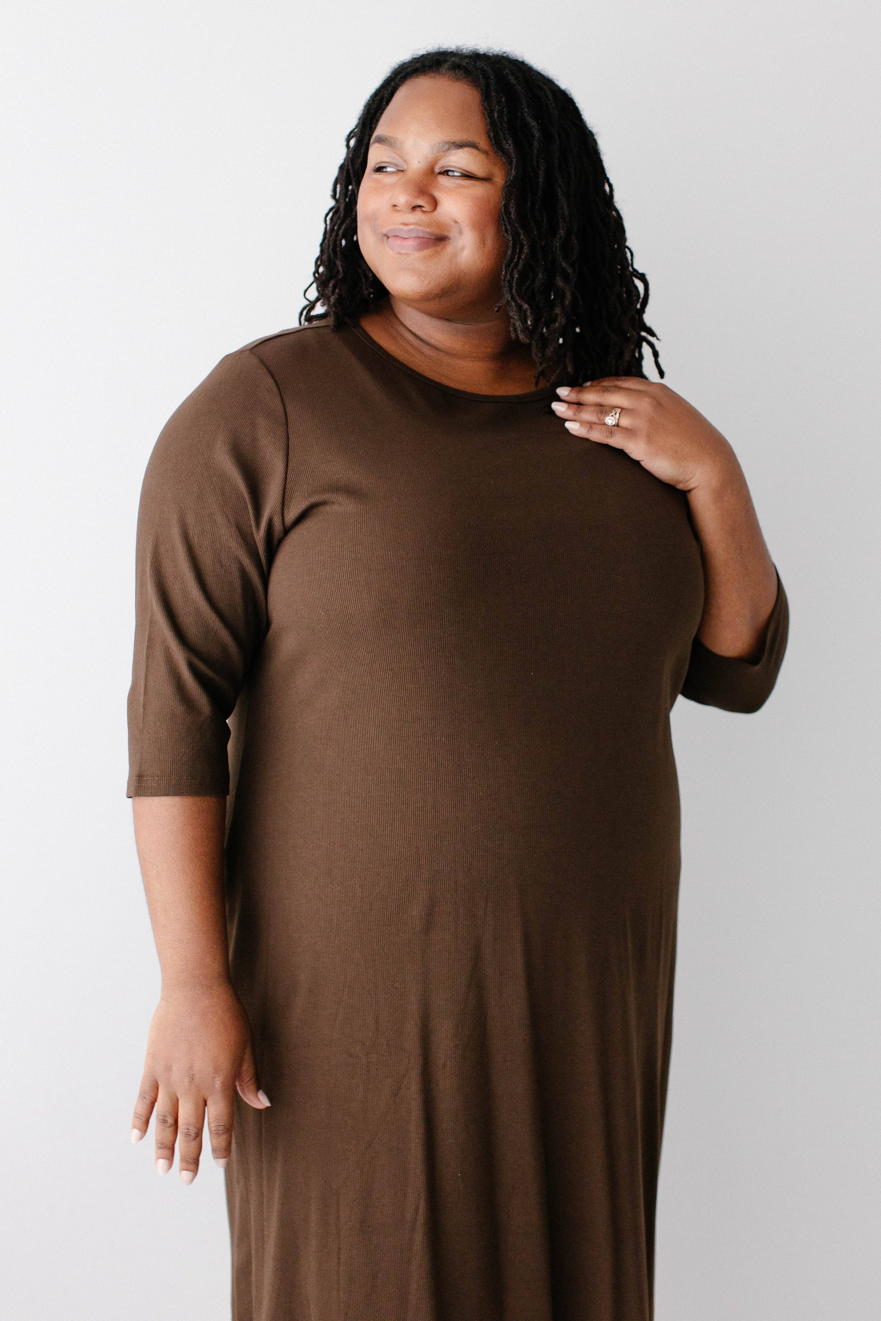 The Main Street Exchange - Wholesale Dress - Women's - 'Constance' 3/4 Sleeve Ribbed Midi Dress FINAL SALE13